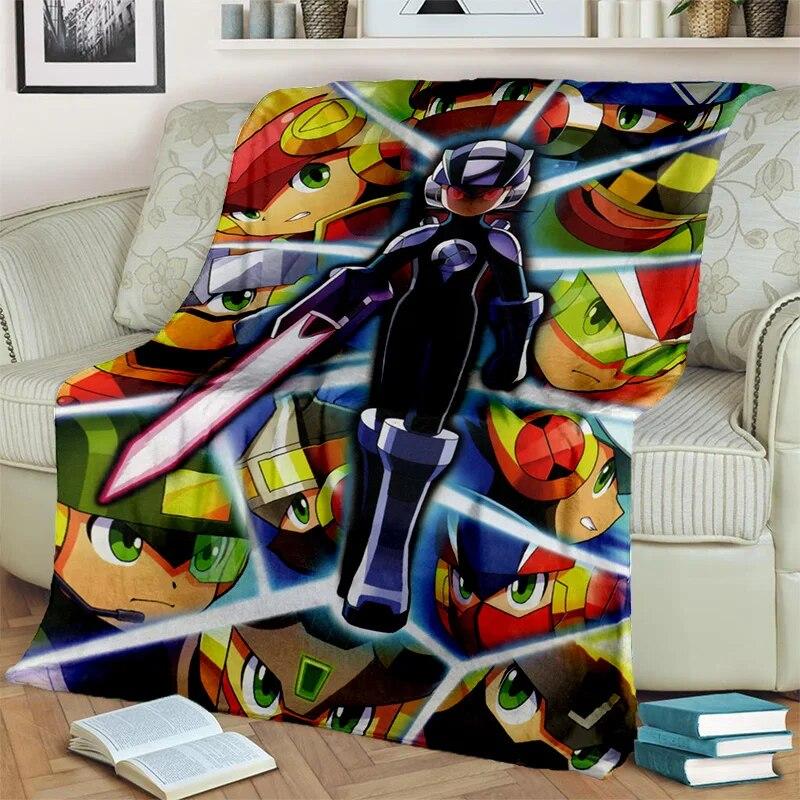 Retro Games Megaman Rockman Cartoon Blanket,Soft Throw Blanket for Home Bedroom Bed Sofa Picnic Travel Office Cover Blanket Kids