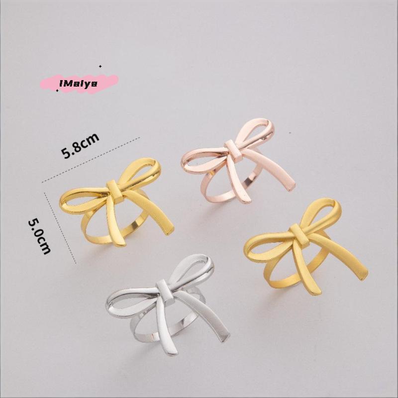 M-4Pcs Gold Bow Napkin Ring, Reusable Napkin Holder, Suitable For Valentine's Day, Parties, And Wedding Table Decorations