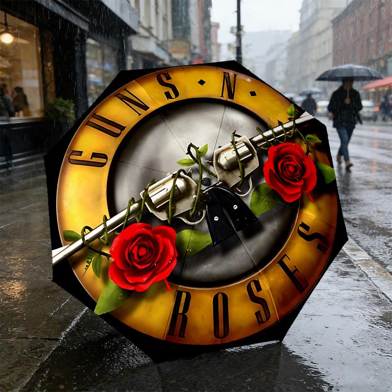 Guns N' Roses 8 Ribs 3Fold Black Glue Uv Protection Umbrella Sun Protection Rainproof Compact Folding Umbrella For Travel Daily Use C923903