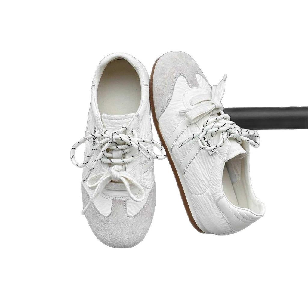 Leather retro German training shoes women's color matching Forrest Gump shoes 2025 new leather breathable soft sole sports casual white shoes