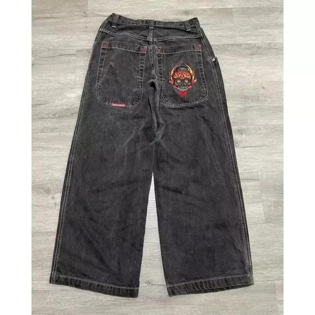 Jeans Harajuku com padrão bordado hip-hop solto grande, tendência da moda americana Y2K, jeans solto masculino, calças largas de rua