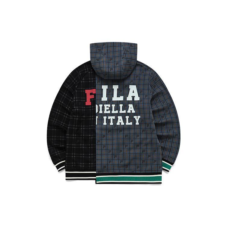 

FILA Mihara Yasuhiro Collaboration Irregular Patchwork Plaid Print Hooded Sweatshirt Men sweatshirt Dark-Gray F11M213209F-GY XL