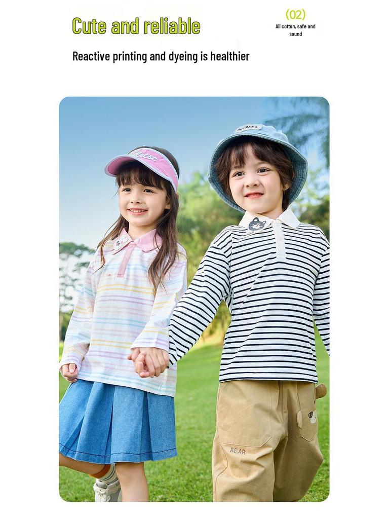 100% Cotton Dudu Home Kids Polo T-Shirt - Spring Arrival: Long Sleeve Boys & Girls