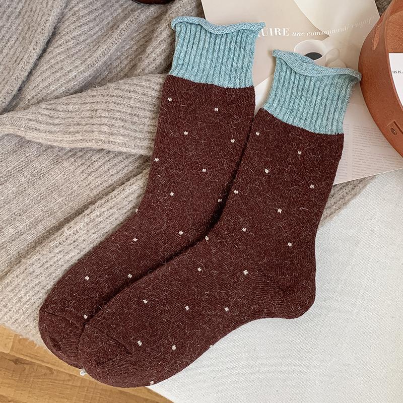 Wool Socks Children'S Stacking Socks Season Fleece Thickened Warm Color Matching Retro Polka Dot Curled Cashmere Medium Tube Socks