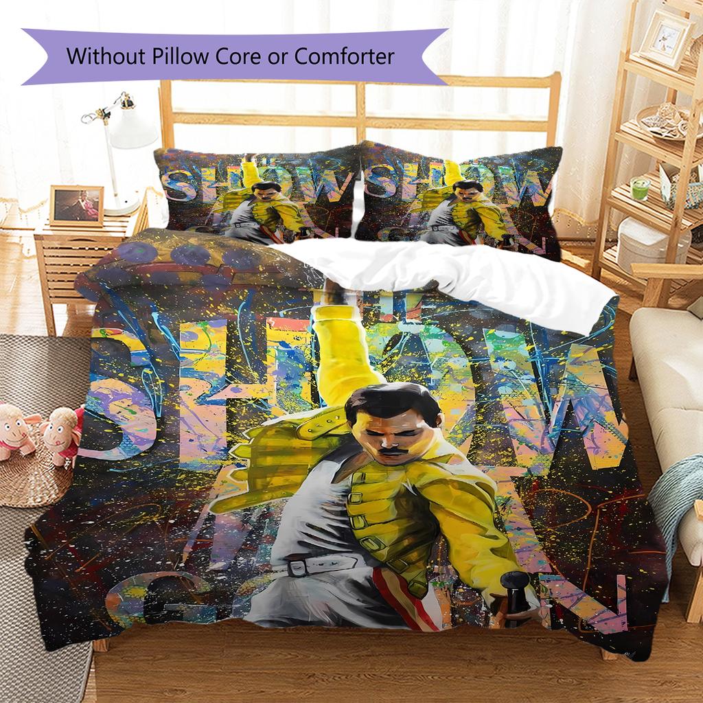 Queen Freddie Mercury Muster Bettwäsche, Steppbett Set Bettbezug Kissenbezug Zuhause Geburtstagsgeschenk (1 Bettbezug + 2 Kissenbezüge, ohne Füllung)
