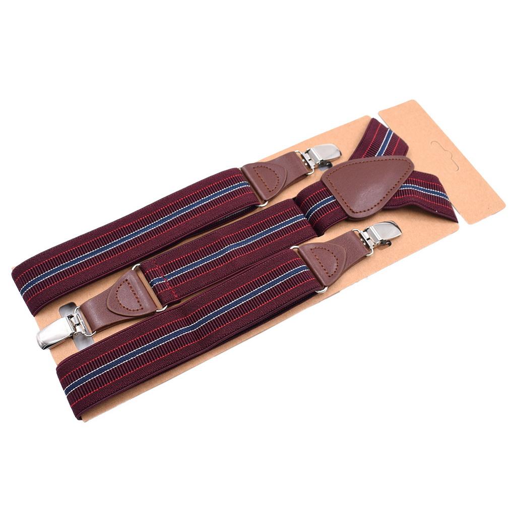 Men Elastic Y-Back Suspenders Stripe Dots Pattern 3 Clips Heavy Duty Trouser Braces