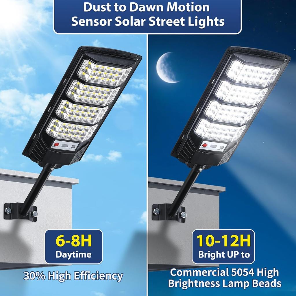 1 Pack Solar Street Light Outdoor Waterproof 6500K LED Solar Motion Sensor Light Outdoor Dusk To Dawn Flood Light Remote Control