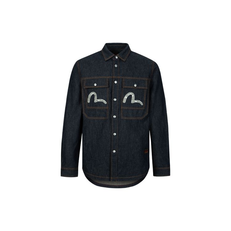 Evisu AW23 Seagull Logo And Icon Embroidered Shirt Men shirts Denim-Blue 2EAHTM3SL7031XXCT