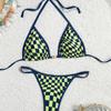 European and American Checkered Bikini Sexy Swimsuit Women's Triangular Lace-up with Chest Pad Bikini