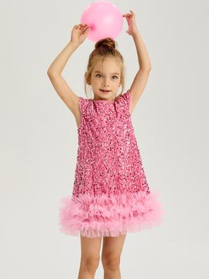 Europäisches & Amerikanisches Pailletten-Mesh-Patchwork-Abendkleid für Mädchen