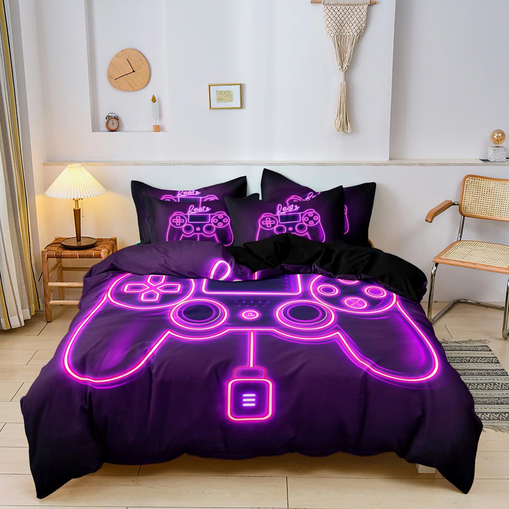 3pcs Video Game Controller Mouse Keyboard Headphone Pattern Duvet Cover Set - Modern Fashionable Cool Gamepad Print
