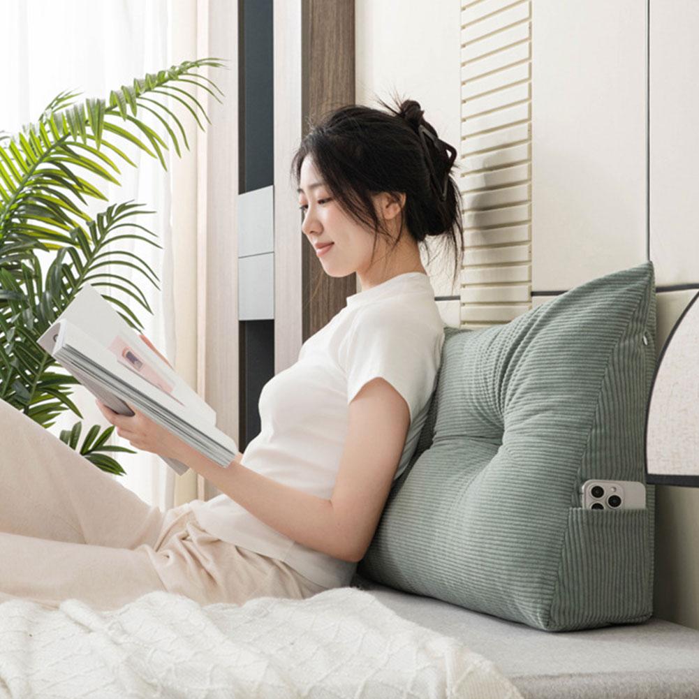 Triangular Wedge Headboard Pillow with Side Pockets Positioning Support Ergo-Triangle Headrest Lumbar Support Bed Backrest