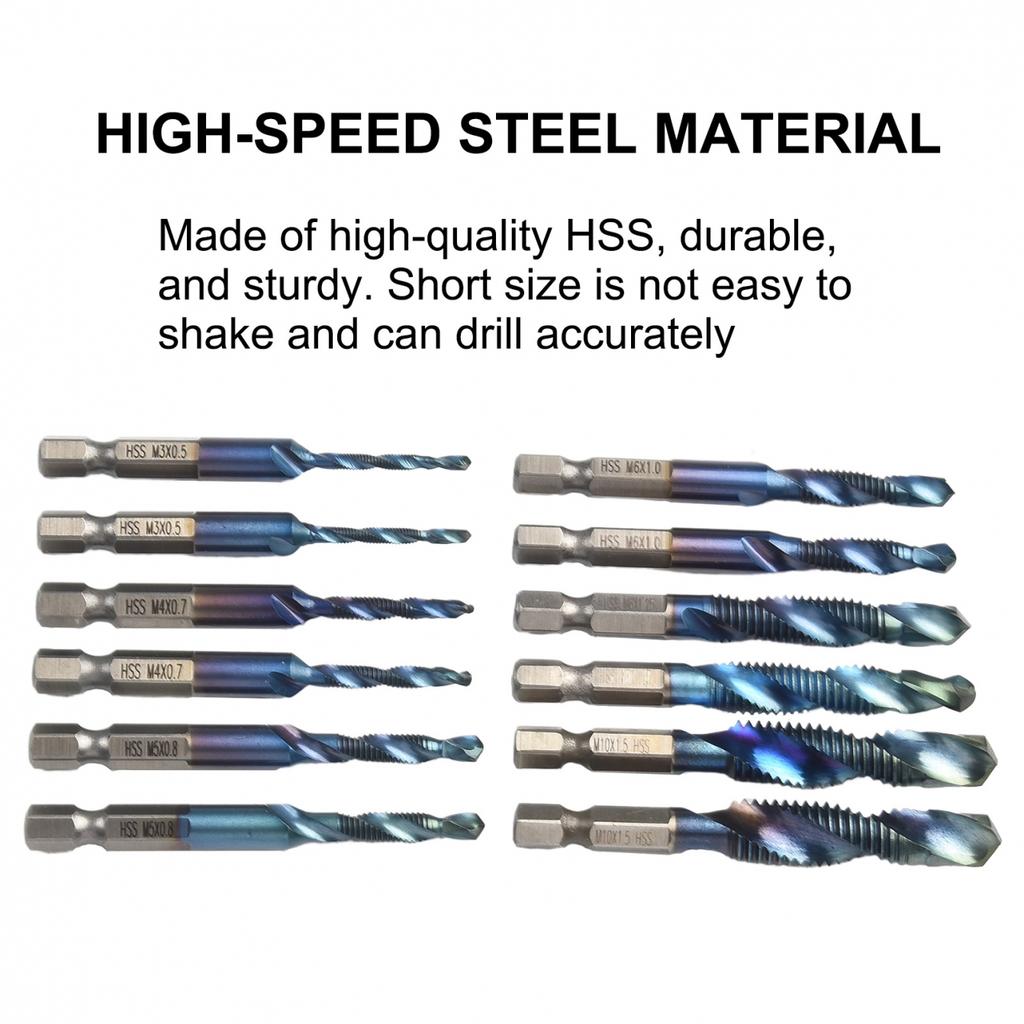 12PCS Hex Shank HSS Drill Bits Set For Aluminum Iron Metal Wood Plastic