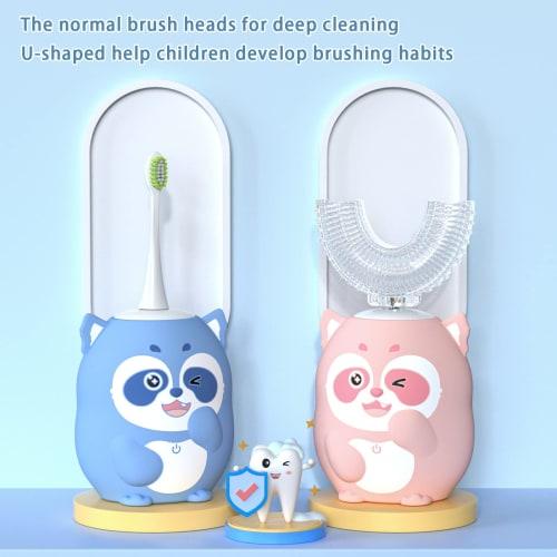 ELOTAME Kids' Electric U-Shaped Toothbrush, Rechargeable, Sonic Toothbrush with 4 Brush Heads, Full Mouth, and 6 Cleaning Modes - (Ages 8-15, Pink)