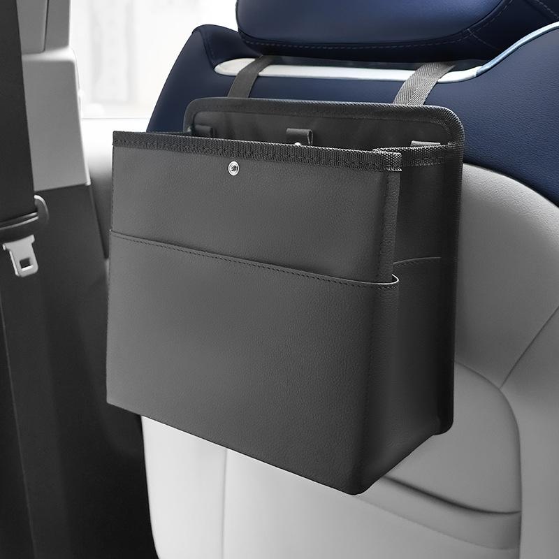 Car Trash Bin Leather Auto Front Passenger Seat Hanging Garbage Storage Organizer Seat Back Phone Tissue Pockets Accessories