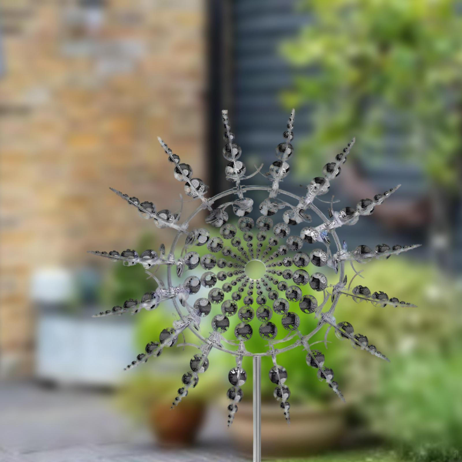 3D 360° Вращающаяся Металлическая Садовая Декорация-Вертушка Прочная Многофункциональная с Колышком для Дорожки Диаметр