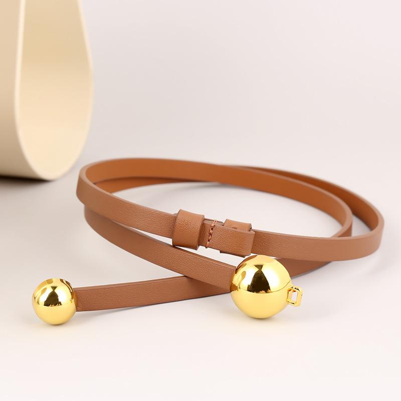 Leather Thin Belt Women'S Small Gourd Buckle Casual Decoration With Dress