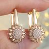 White Zircon Stone Sunflower Hoop Earrings Luxury Female Gold Color Wedding  For Women