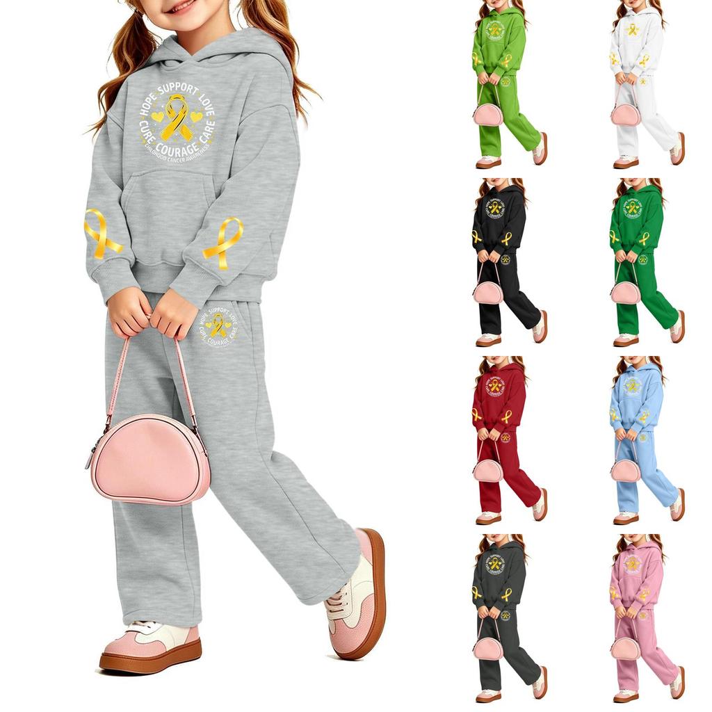 Girls' Print Hoodie and Sweatpants Set, 2-Piece Outfit for Casual Wear