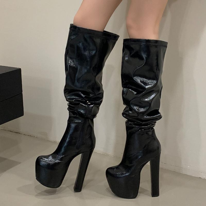 Eilyken Large Size 45 Round Toe Square High Heels Zipper Women Over-the-Knee Boots Punk Style Platform Autumn Winter Shoes