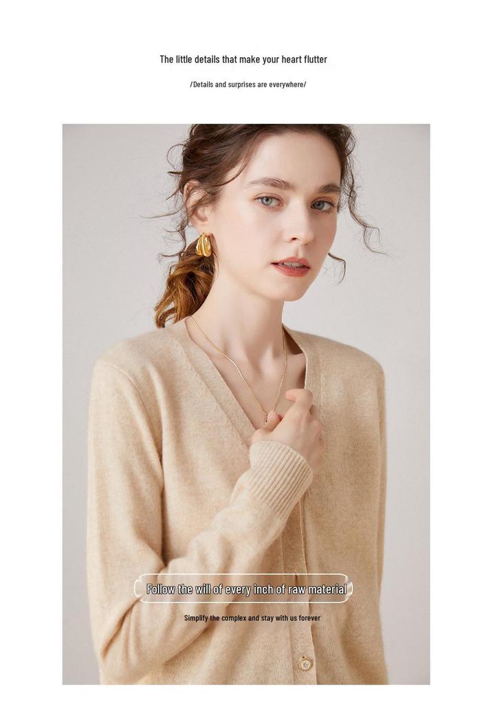 Women's V-Neck Cashmere Cardigan: Autumn/Winter Slimming Sweater Coat Made from Wool Knitwear