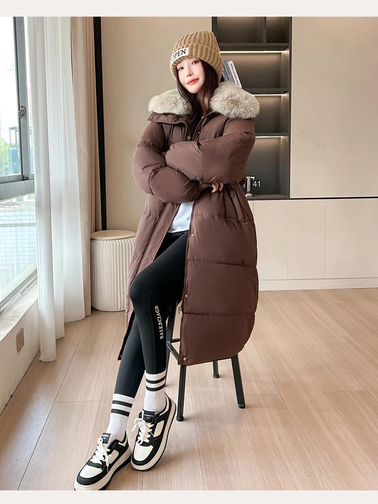 Women’s Calf-Length Windproof Thicken Warm Winter Jacket With Fur Lapel