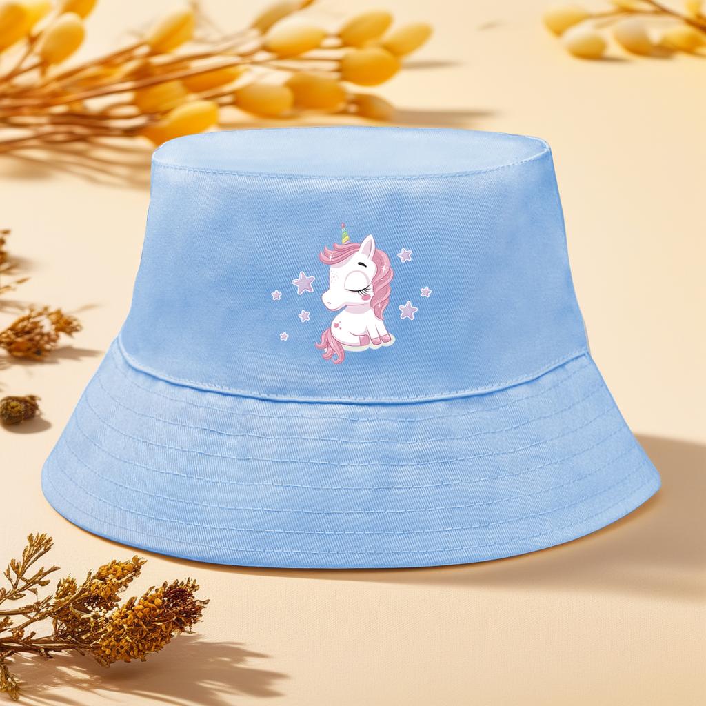 1 pcs Lovely Unicorn Print Bucket Hat Solid Color Polyester Hat Man Suns-Protect Hats For Women Ideal Choice For Hiking