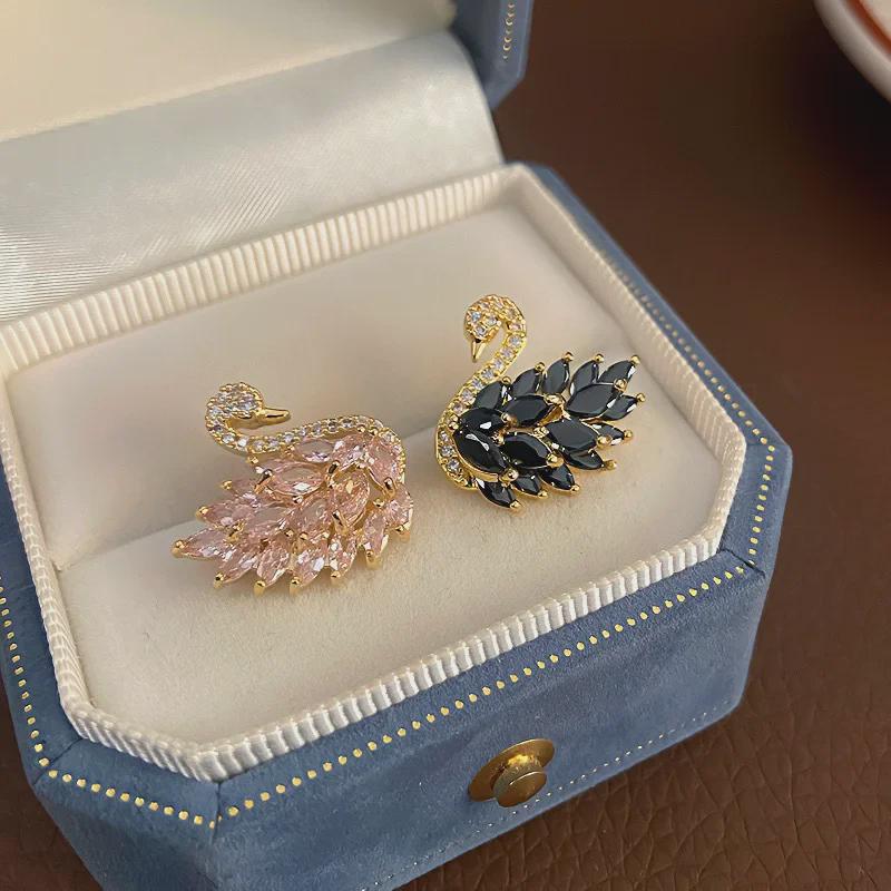 

S925 Silver Zircon Swan Earrings - Elegant, Fashionable, and Versatile