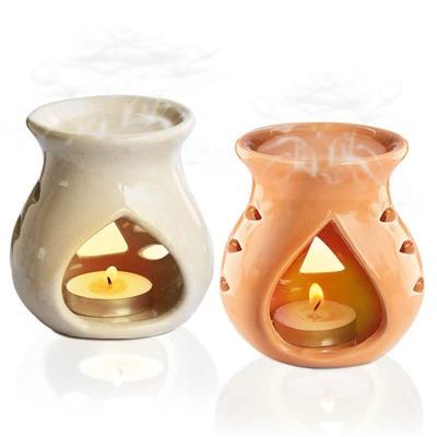 Ceramic Oil Burner Aroma Diffuser Set of 2 (Orange & Off-White)