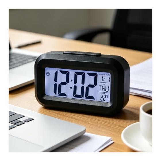 Clock Small LCD Display for Desk Electronic Clock Time Western Year Date Synchronized Display of Day of the Week and Environmental Temperature Meets