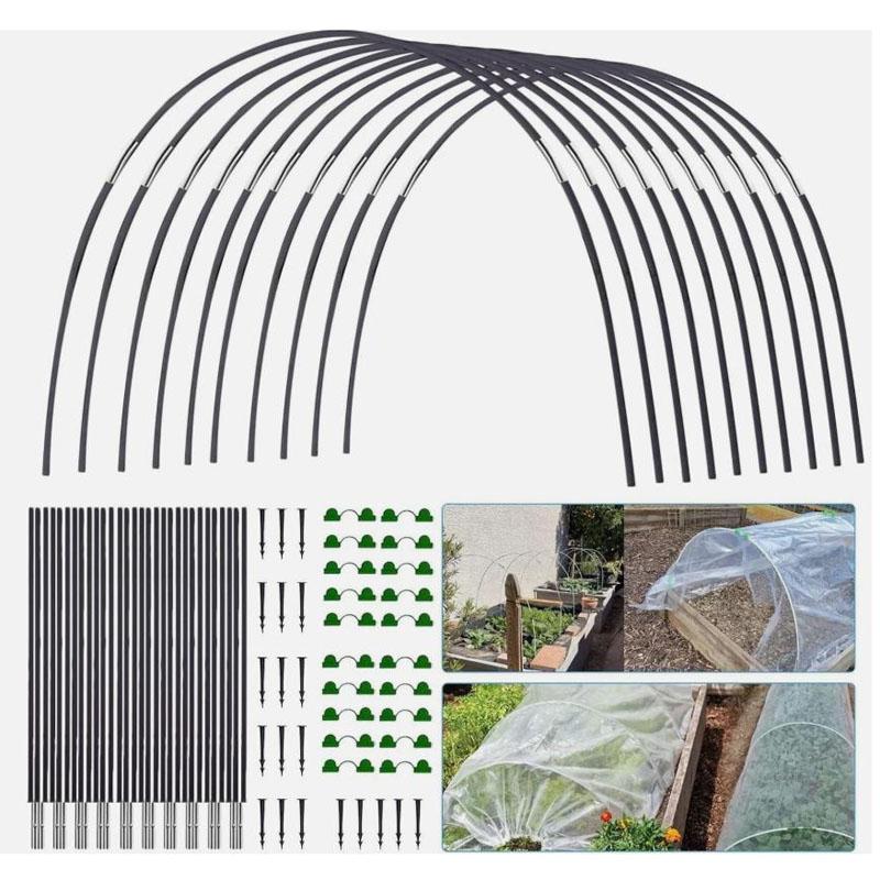 90PCS Greenhouse Hoops Set Reusable Bendable Fibreglass Grow Set With Protective Net Garden Plant Tunnel Arch Shed Bracket