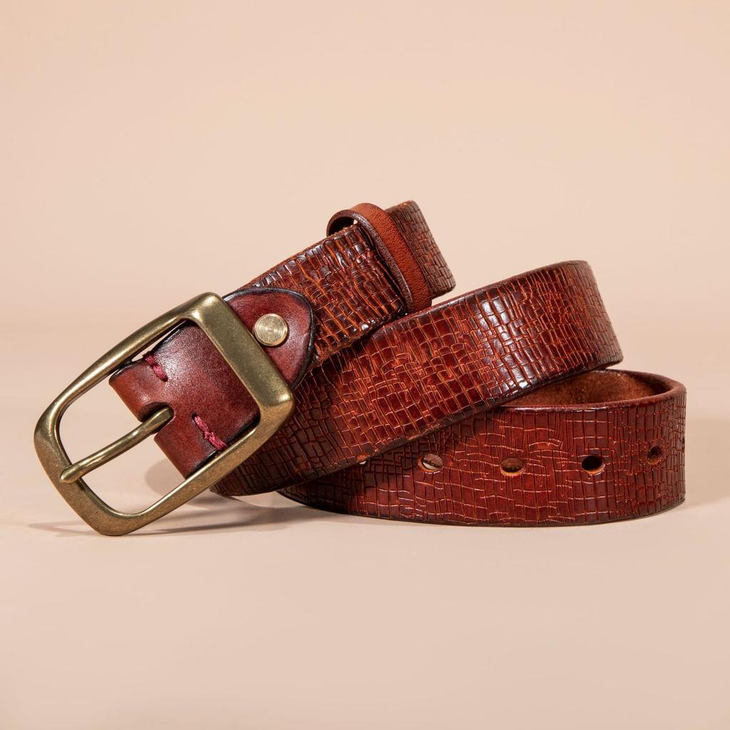 Thickened Double-sided Available Vegetable Tanned First-layer Cowhide Copper Buckle Belt Men's Genuine Leather Pin Buckle High-end Belt
