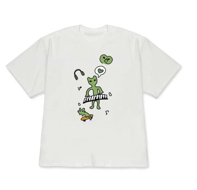 WOMENs Black Short Sleeve Tshirt Korean Fashion Casual Cute Rabbit Print Crew Neck Tee Retro Y2K Style Tops for Daily Wear