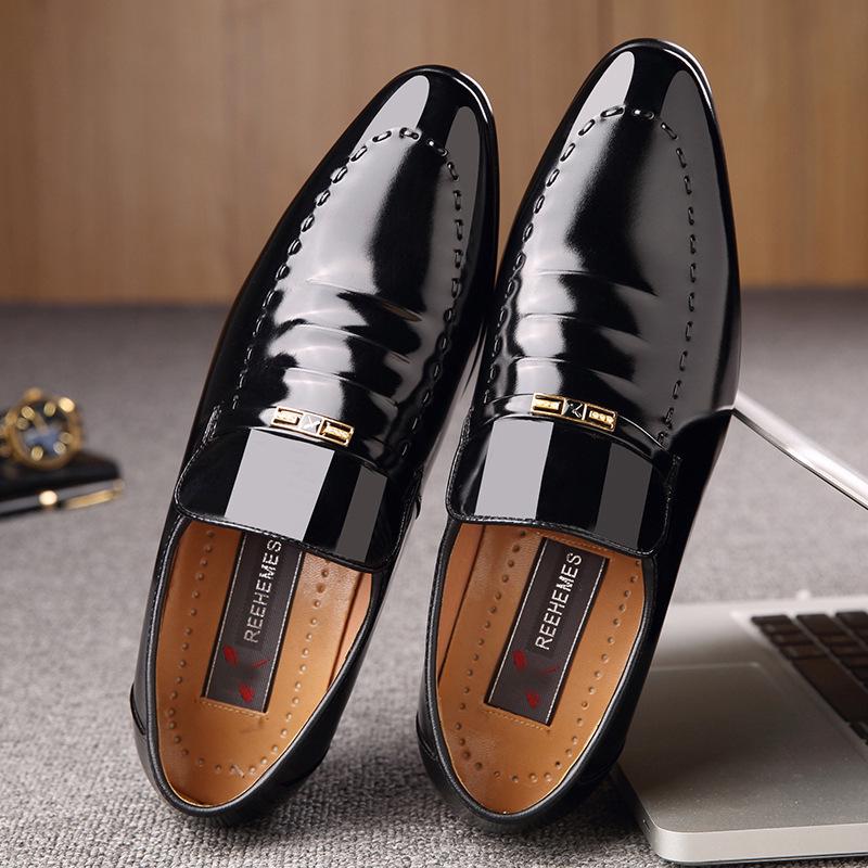 REEHEMES Men's Formal Pointed Leather Dress Shoes - British Patent Wedding Style 0765