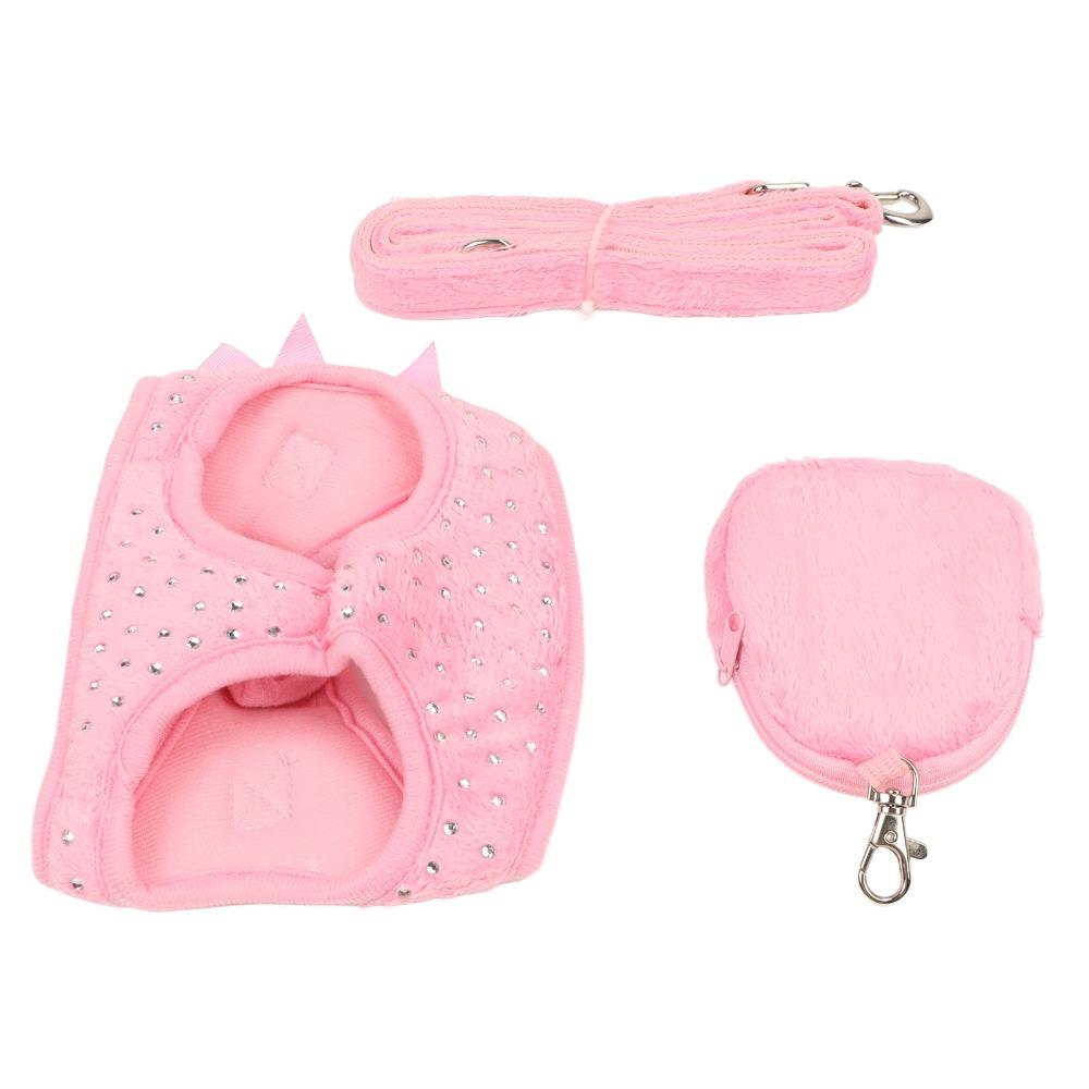 Solid Pink Dog Harness Soft Texture Cat Leash Set Easy To Fasten Pet Harness Leash Cat Walking