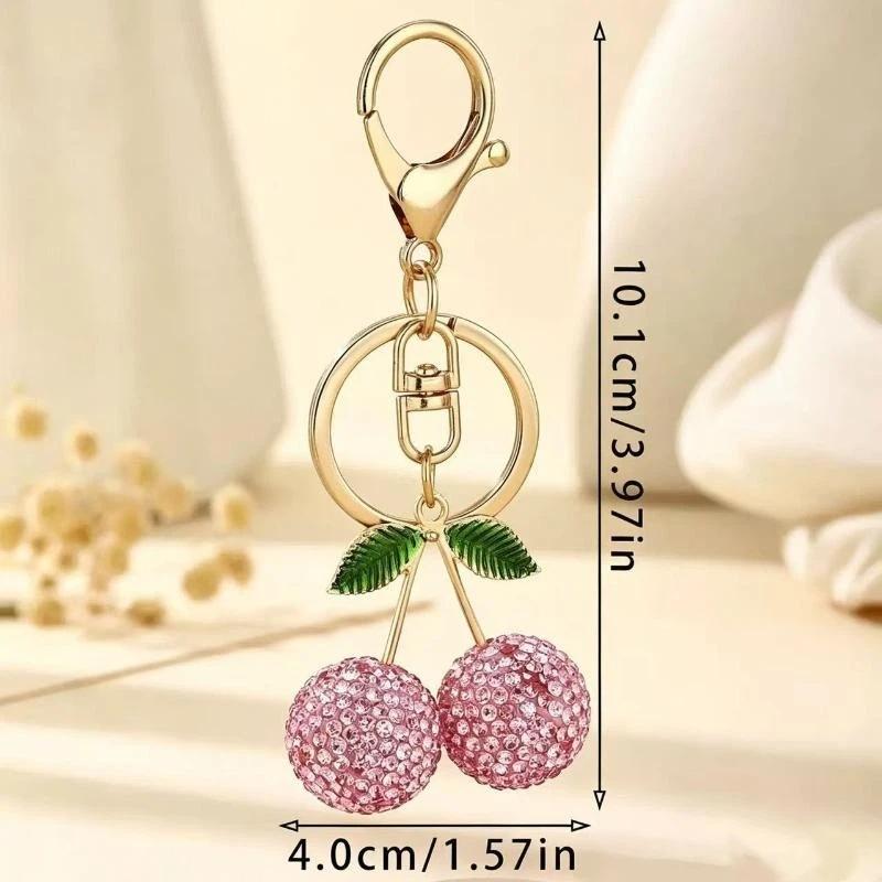 Shiny Creative Rhinestone Cherry Keychain Luxury Exquisite Keyring Cute Bag Pendant Charm for Holiday Souvenir