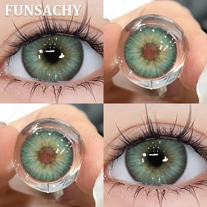 FUNSACHY 2pcs Blue Color Contact Lenses Natural Contact Lenses for Eyes Beautiful Eyes Lens Cosmetic Pupils Green Colored Lens