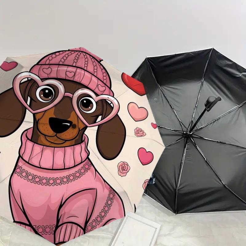 1pc Dachshund Valentine's Day Heart Glasses Umbrella with Plastic Handle,Suitable for All Seasons Home Travel Outdoor UmbrellaDD325