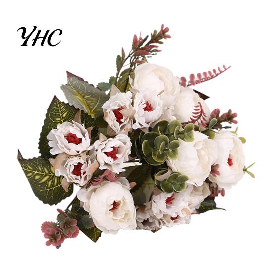 Artificial Hydrangea Roses Simulation Flower High Ornamental Realistic Bouquet 9 Peony Flowers Heads for Wedding