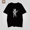 Space Astronaut Guitar Print Short Sleeve Unisex Retro Rock Style Loose Fit Pure Cotton Tshirt Streetwear