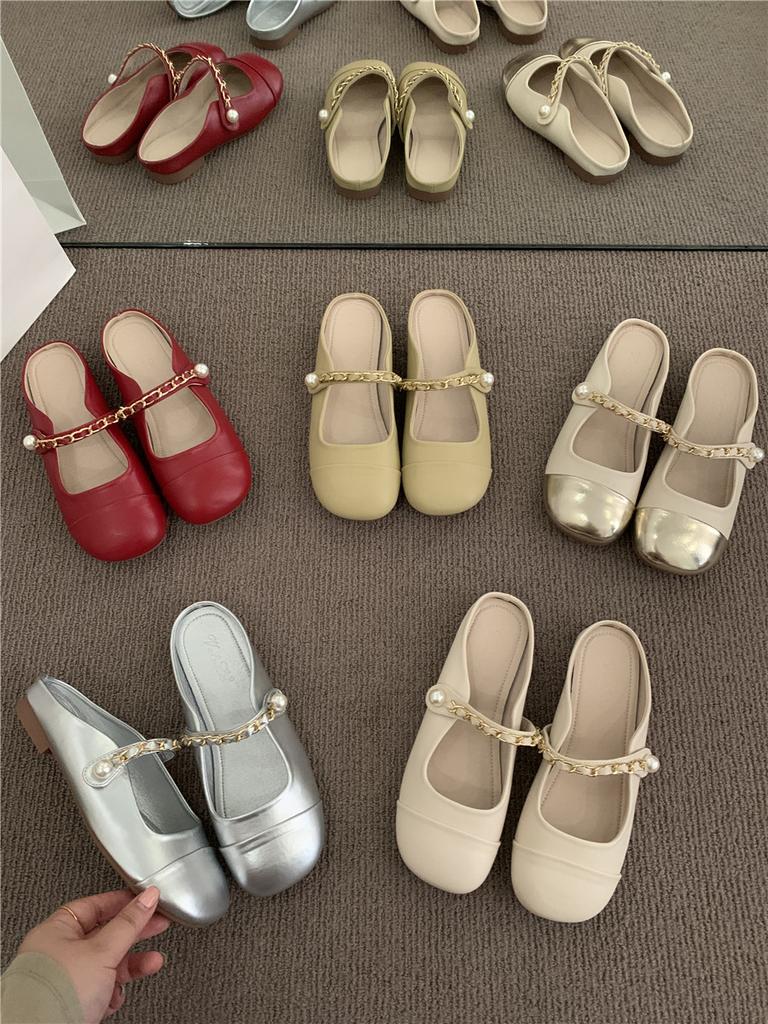 Korean version of comfortable and versatile French retro evening flat shoes half drag 2025 spring and summer women's shoes loafers single shoes