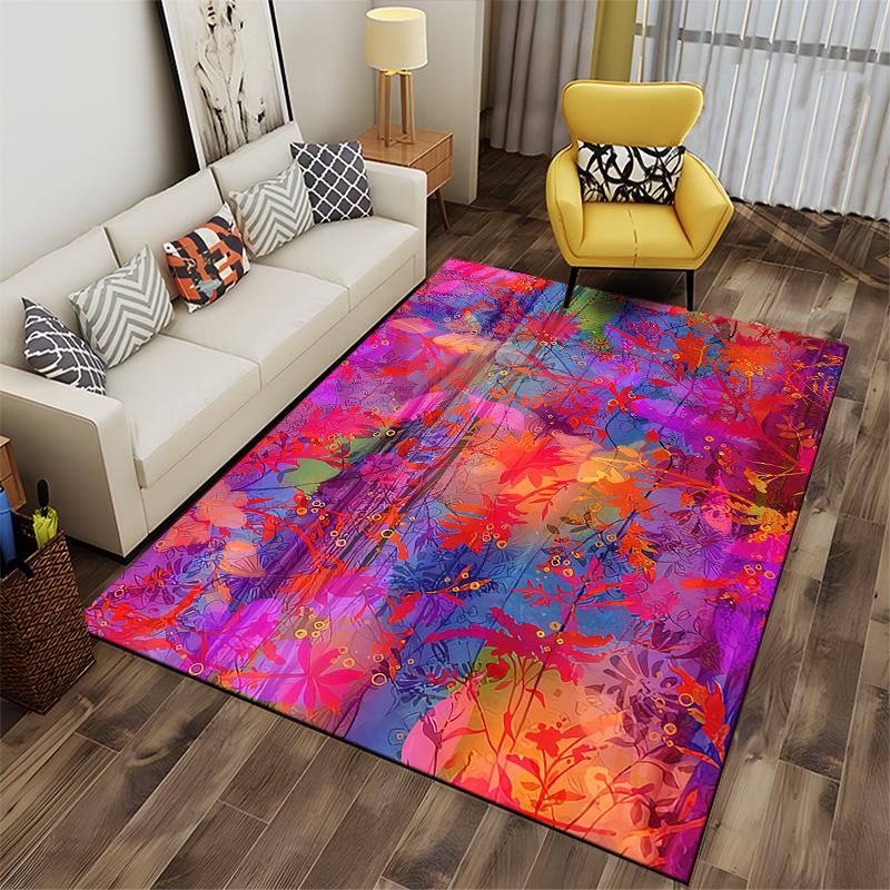 Colorful Abstract Floral Pattern Carpet, Vibrant Room Decor Rug Suitable for use as an anti-slip for living room bedroom sofas
