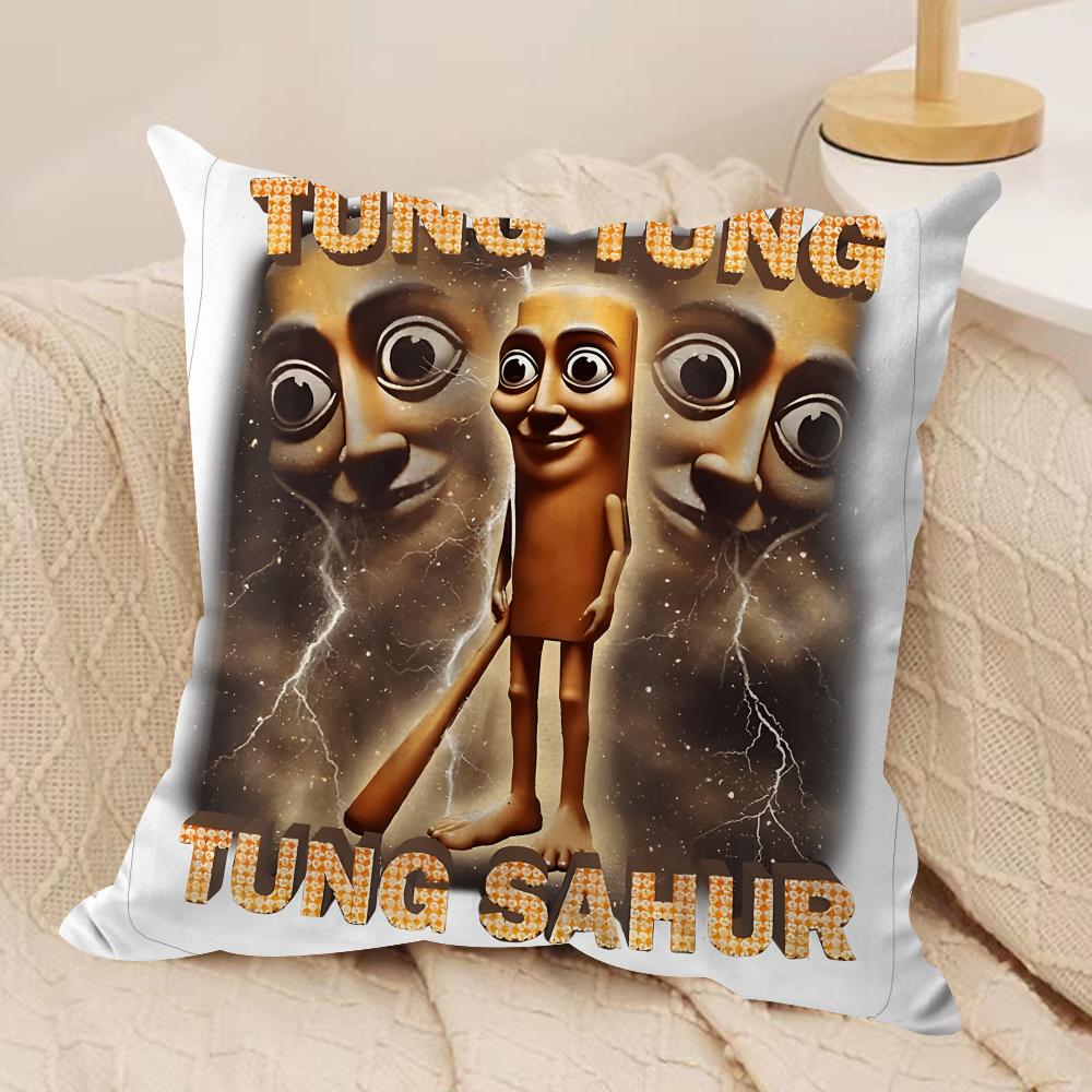 Tung Tung Sahur Six Seven Cushion Cover Silky Short Plush Invisible Zipper Dustproof Sofa Pillow Case For Home Decor