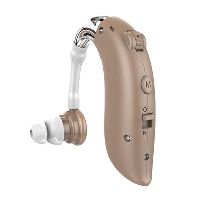Aparelho auditivo tipo BTE, para orelha esquerda e direita, tipo gancho de orelha, recarregável por USB, redução de ruído, manual de instruções (cor da pele)