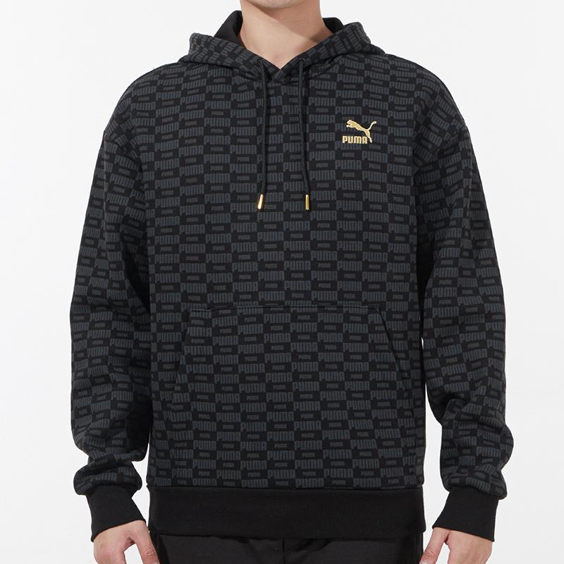 Puma Luxe Aop Hoodie With All-Over Logo Print Men Hoodie Black 534409-01