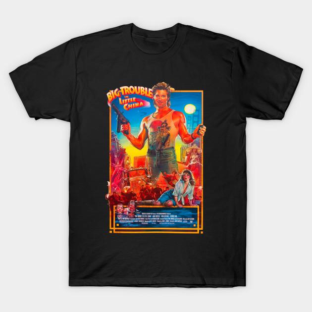 

Men Black Print T-shirt Big Trouble Poster 1986 No-Cut Transfer Paper Print Cotton Tshirt L чорний