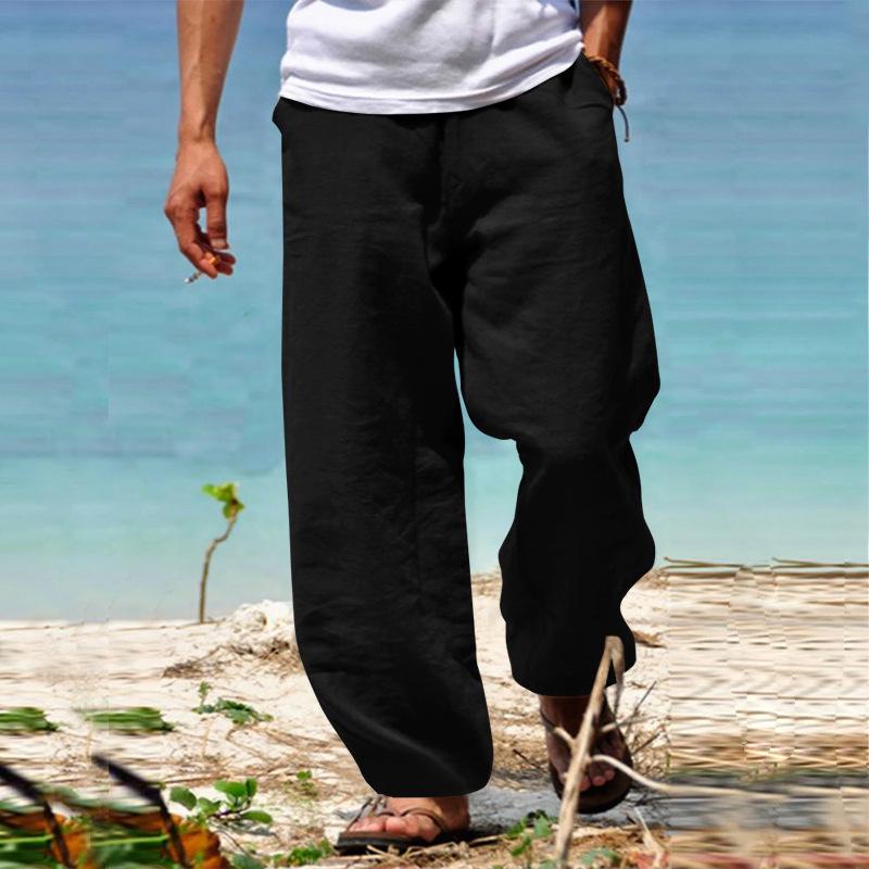 Spring 2025 Men's Loose Cotton & Linen Drawstring Wide-Leg Hip Hop Pants
