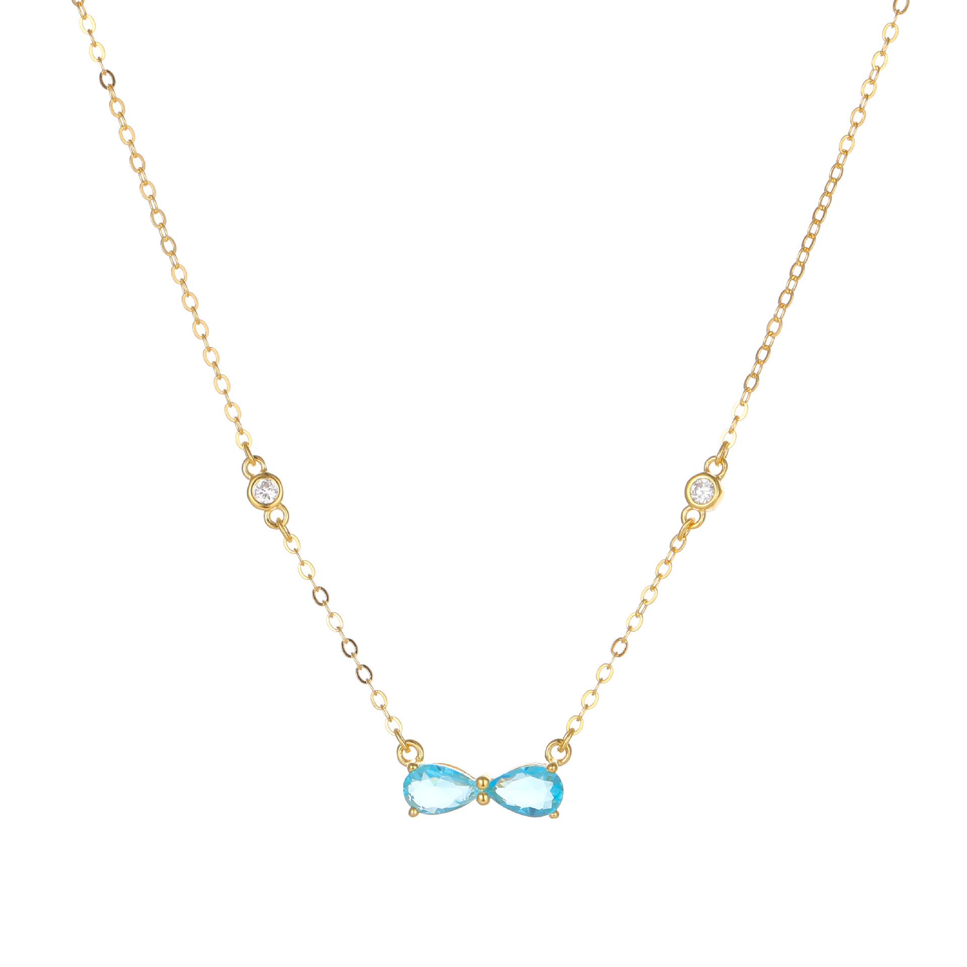Sterling Silver Ice Blue Bow Pendant Necklace - Luxury & Versatile Clavicle Chain for Women S925 Silver
