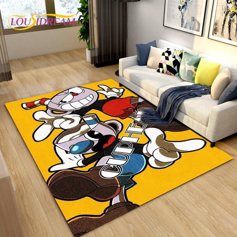 Alfombra de juego de Cuphead y Mugman, ideal para sala de estar, dormitorio, sofá, decoración, alfombra antideslizante para niños.
