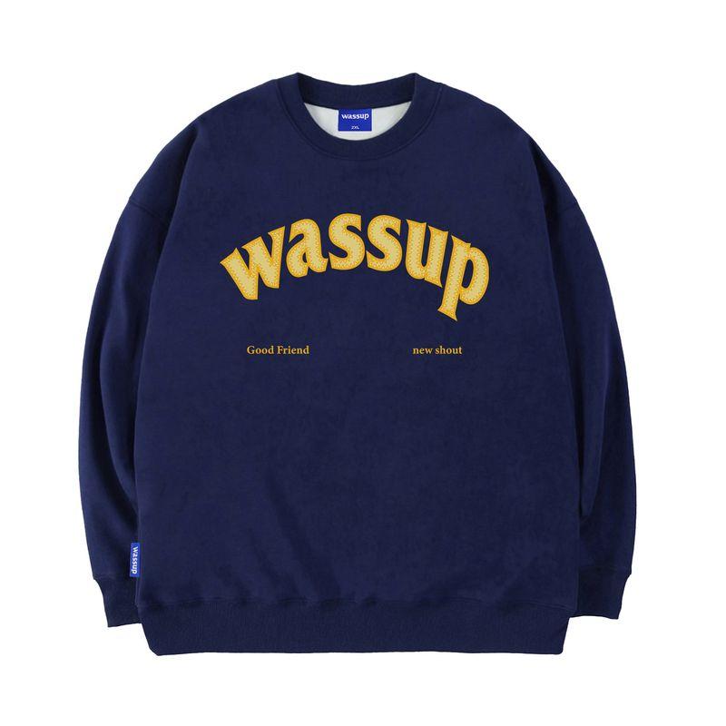 Wassup Heods Heavyweight Sweatshirt for Men, Fleece-Lined, American High Street Fashion Brand, Autumn and Winter Couple Style, Crew Neck Pullover Top